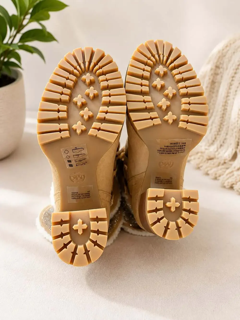 Michael Kors Culver Embellished Sherpa Lace-Up Boots in Tan Gold